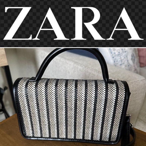 Zara Fabric Crossbody Clutch Bag Black/white/tan - Picture 1 of 10